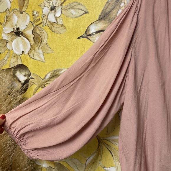 Oversized Balloon Long Sleeve Oversized Top Italy Blush Pink Viscose V-neck Boho - Picture 6 of 11
